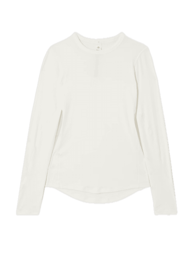 Hvit Lululemon ribbestrikket stretch modal genser med lang erme.