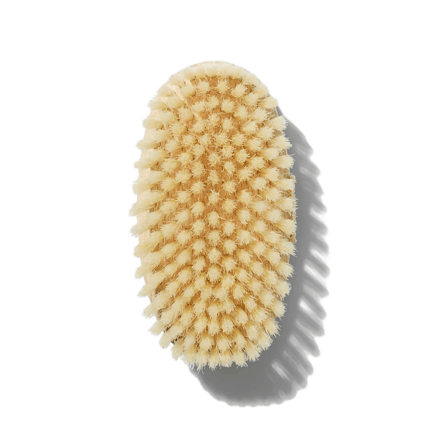 Naturlig kroppsbørste med myke børstehår mot svart bakgrunn.