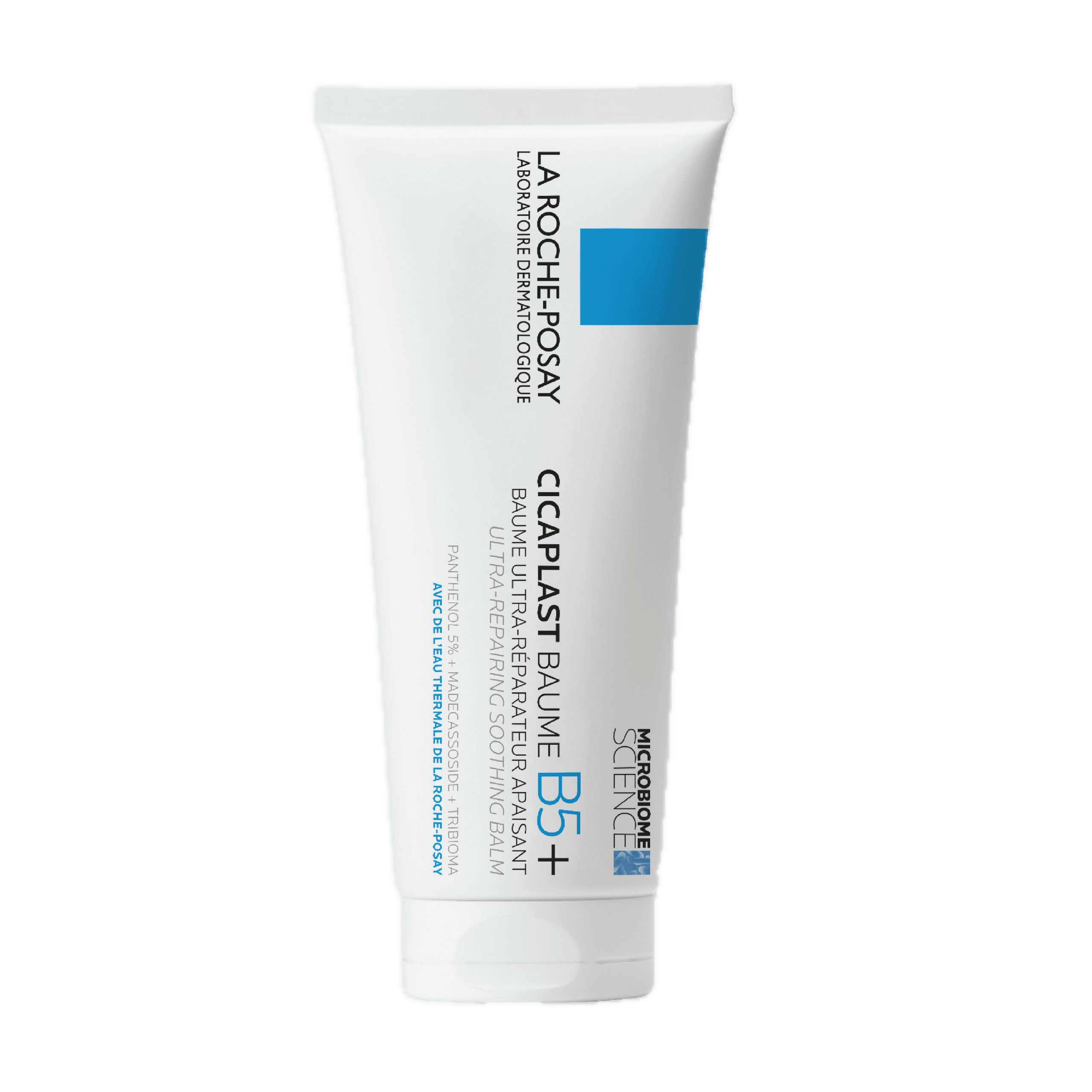 Hvit tube med La Roche-Posay Cicaplast Baume B5+ krem, bakgrunn fjernet.
